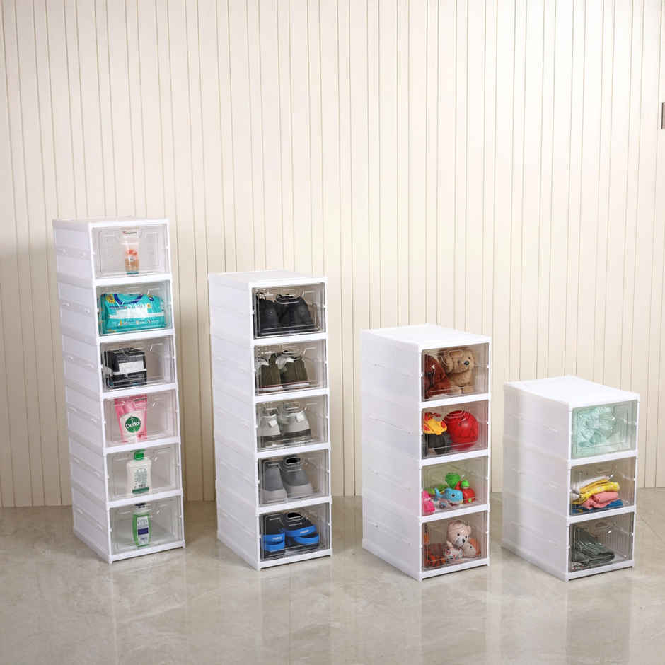 Ambition Foldable Kitchen Organizer Storage Box - Collapsible Kitchen Rack | Clear-door Step-4 - Assorted