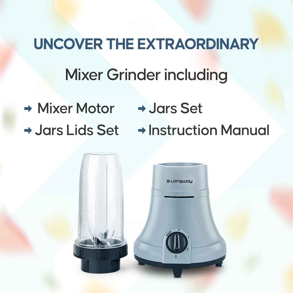Longway Sage Juicer Mixer Grinder | 500 Watt | 2 Jars for Grinding & Mixing, Juicing with Powerful Motor | Gray&Black