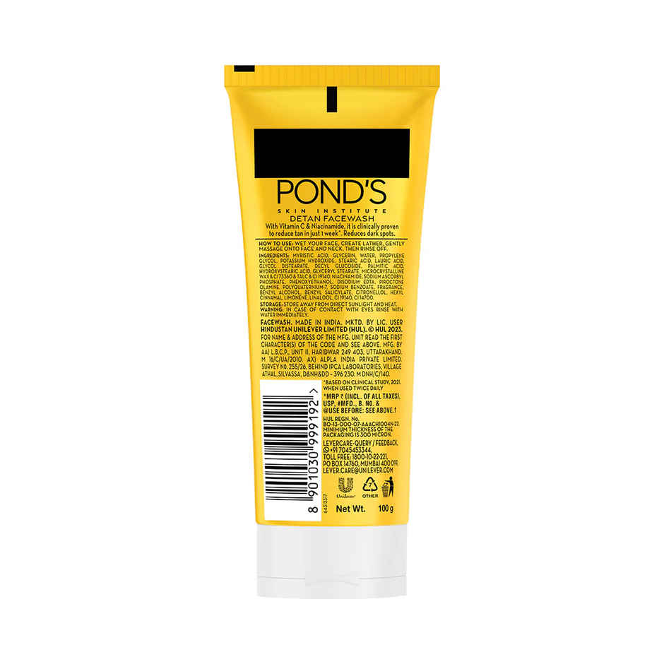 Pond's Detan Facewash, With Niacinamide & Vitamin C, Reduces Tan In 7 Days, For All Skin Types