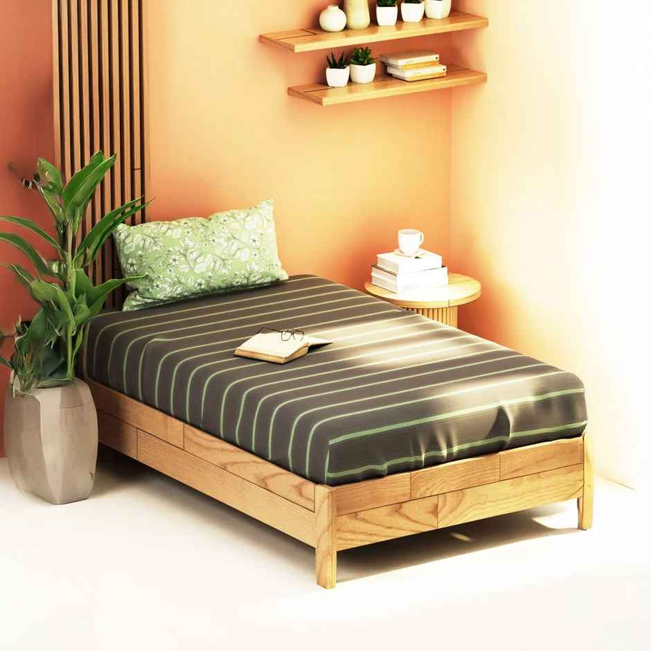 Kopa Extra Smooth Micro Single Bedsheet With 1 Pillow Cover -2pc set (aura) stripe-grey/pistachio