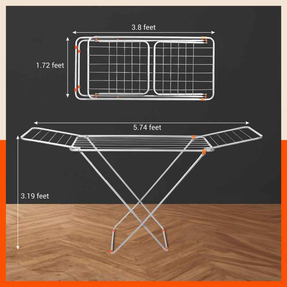 Bathla Foldable Clothes Drying Stand - AERO | Steel | Heavy Duty, Lightweight