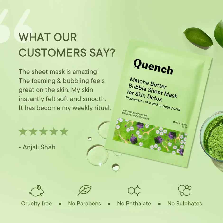 Quench Matcha Better Bubble Face Sheet Mask Combo