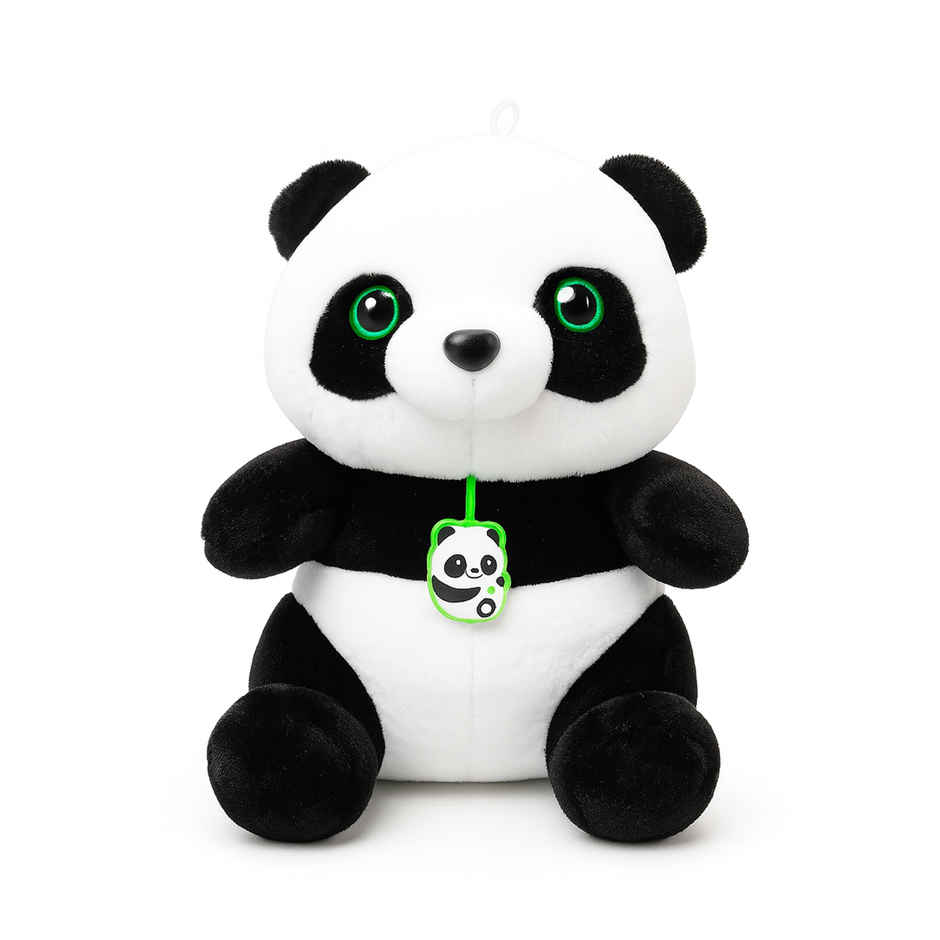 Spanker Panda Soft Toy Black & White Plush with Green Eyes - 26 cm