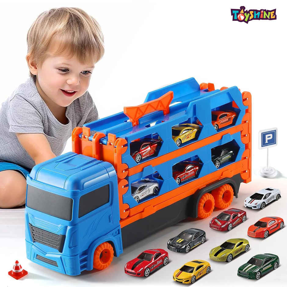 Toyshine Big Hauler Transport Truck with Foldable Race Track & 2 Diecast Cars for Kids
