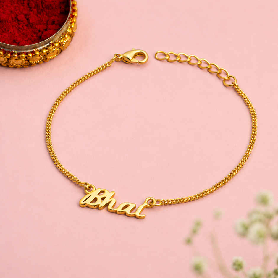 Rakhi Bracelet | Gold-Toned Engraved "Bhai" | Includes Roli Chawal | Pack of 1 | Voylla