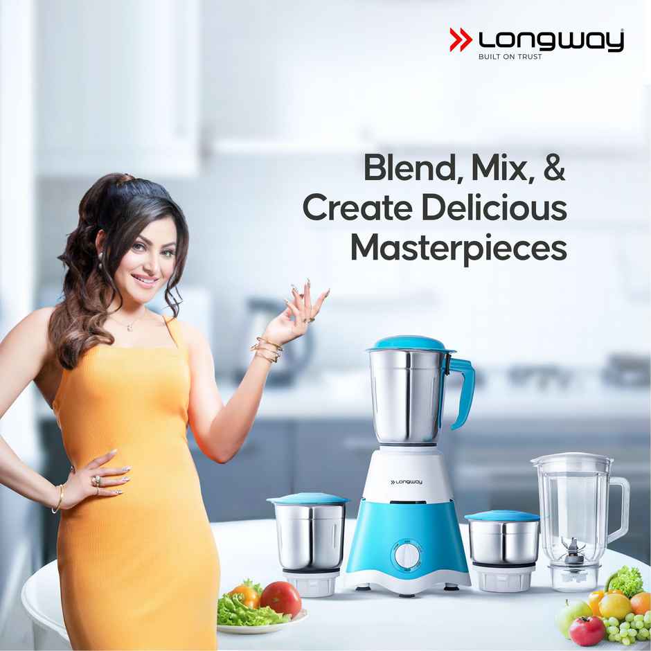 Super Dlx Up to 750W Max Output Juicer Mixer Grinder | 2 Years Warranty | 4 Jars | Blue & White