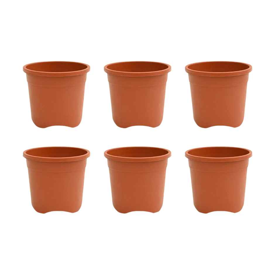 Ugaoo Gardening Plastic Pots For Plants (4 Inch Brown Color Set Of 6 ) Plant Container Set