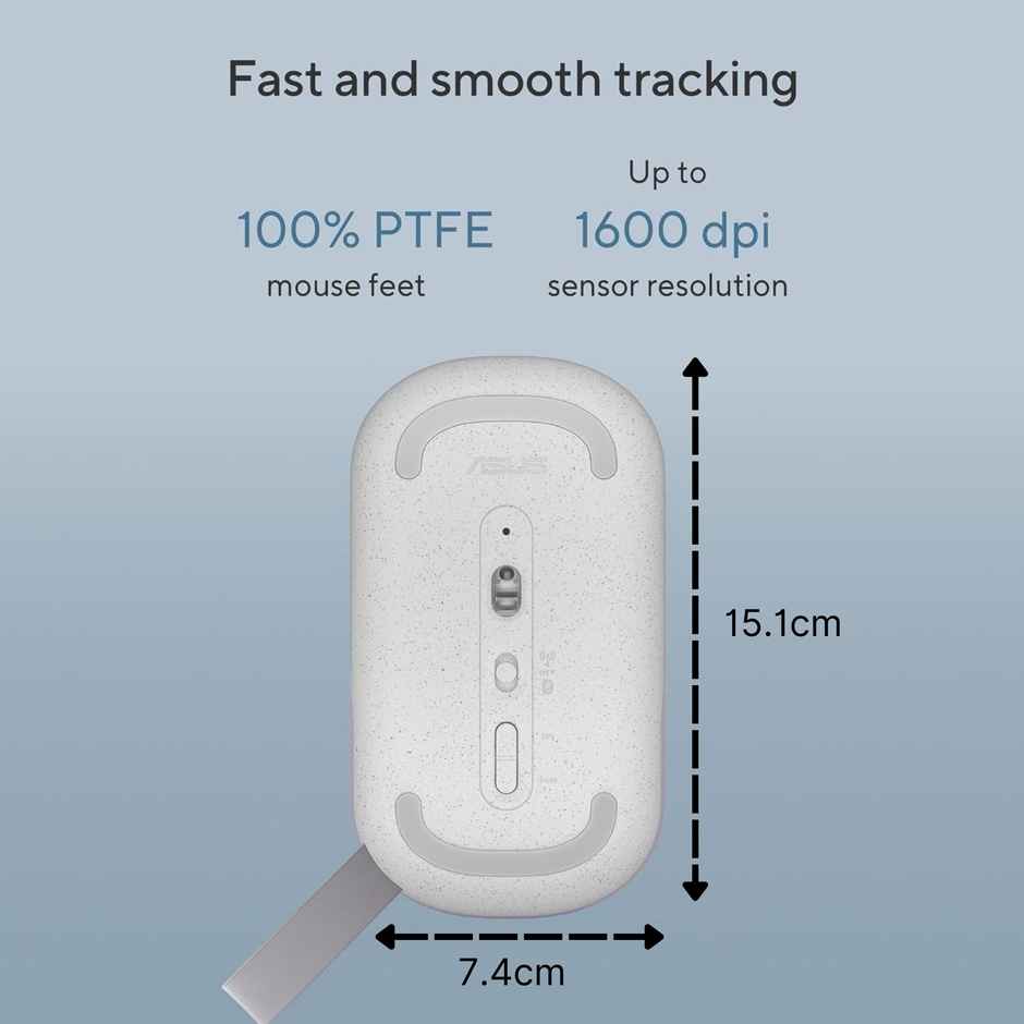 Asus Marshmallow Md100 Mouse | Silent Button Up To 1600 Dpi Dual-Mode Connection - Grey