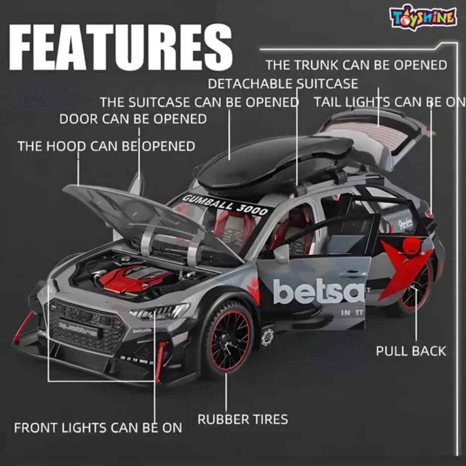 Toyshine 1:24 Die Cast Racing A4 Sports Car with Music Pull Back & Opening Doors for Kids 3+ White