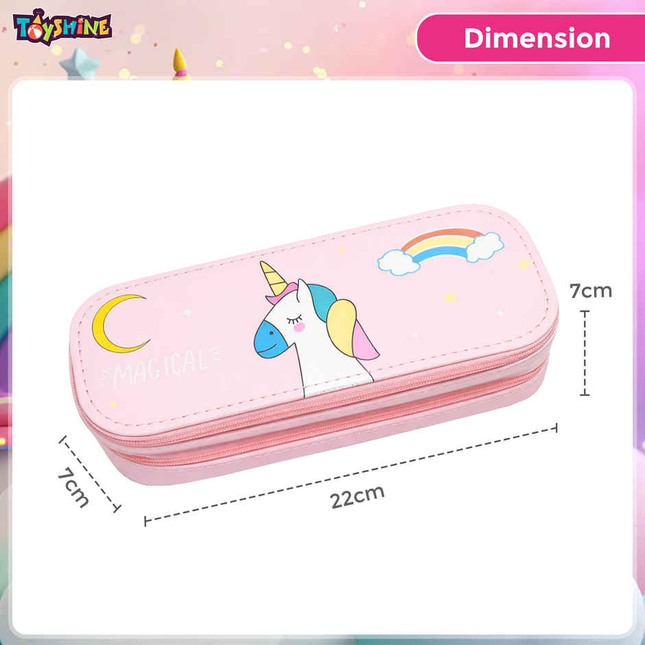 Toyshine Unicorn 2 Layer Large Capacity Pencil Pouch Handheld | Pink