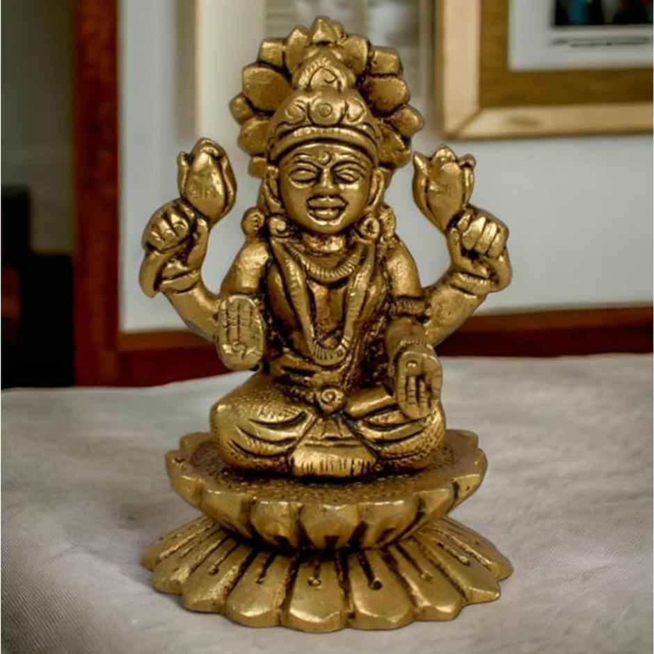 Laxmi Ji Brass Idol Multicoloured On Lotus | Devnidhi