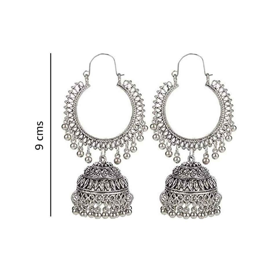 YouBella Jewellery Earrings Afghani Oxidised Silver Jhumka Earrings For Girls And Women