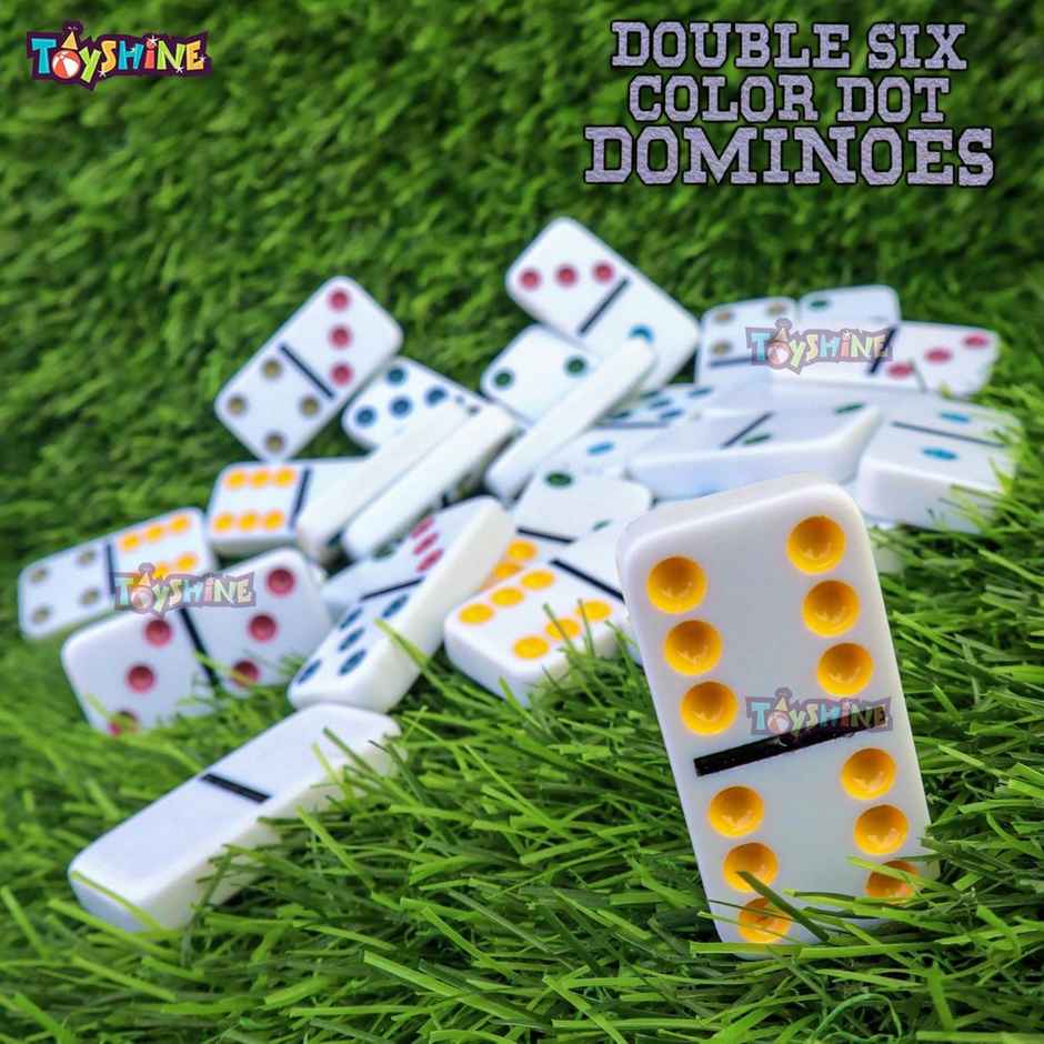 Toyshine Double 6 Color Dot Dominoes Game Set, Classic 28 Pieces In Tin Case, Match Game For Kid