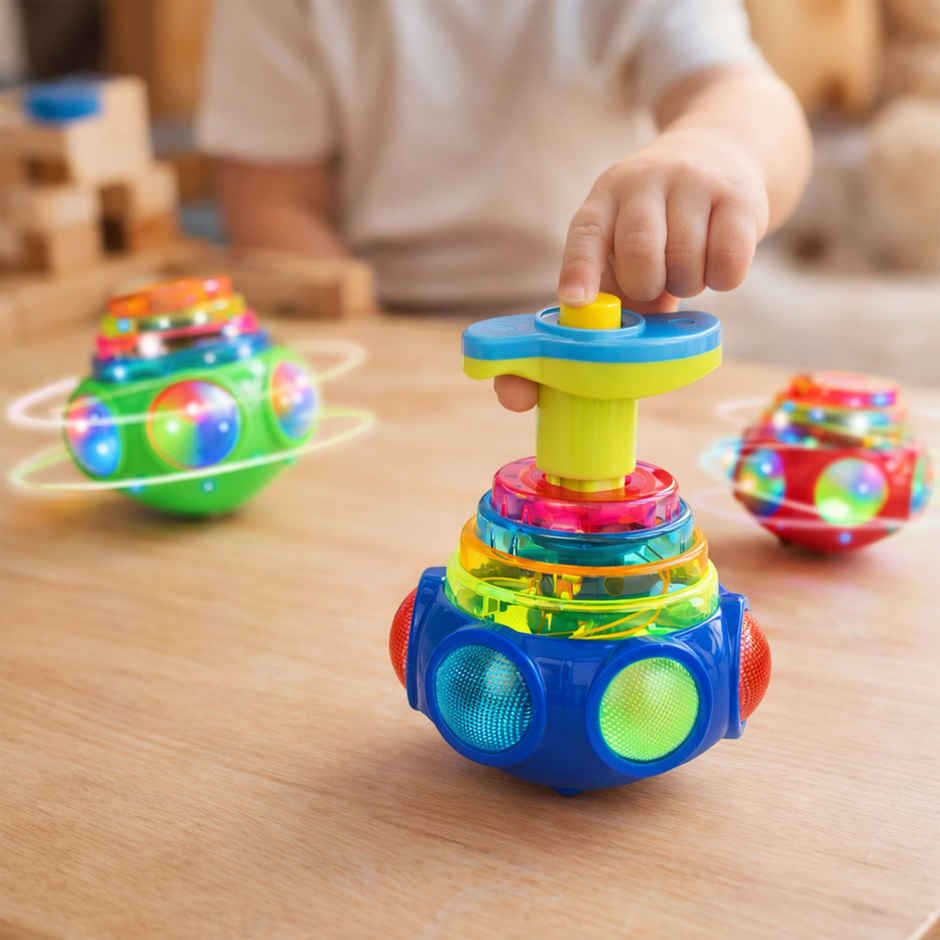 Toyshine Light-Up Musical Spin Top with LED Glow and Sound Effects, Model D (Colour May Vary)