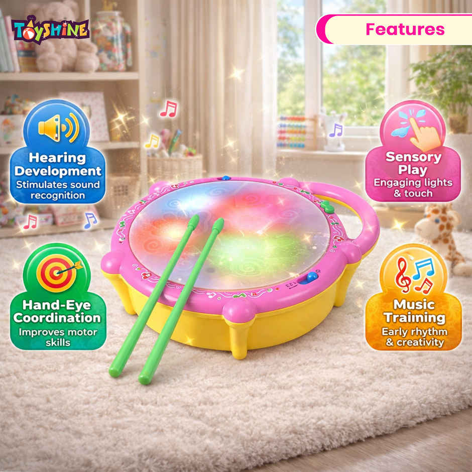 Toyshine Flash Drum With 3D Lights For (2-4) Year Kids Boy Girl