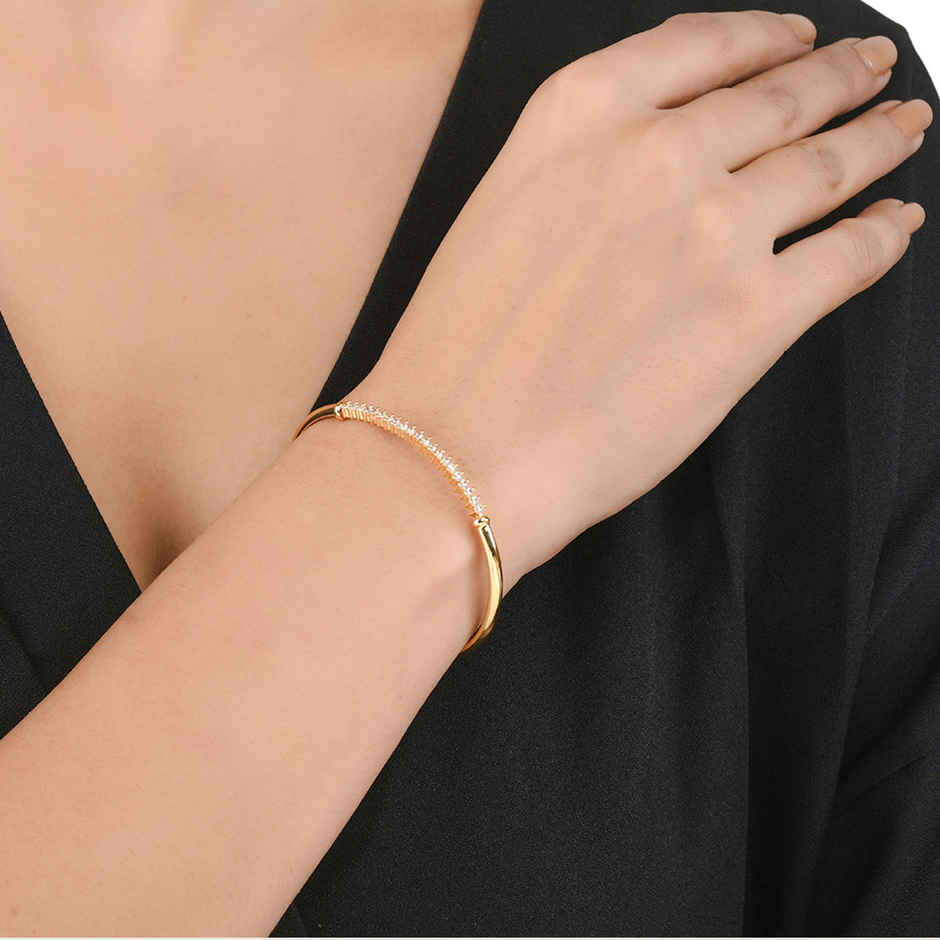 Voylla Sparkling Elegance Round Cut CZ Adorned Gold Plated Brass Bracelet