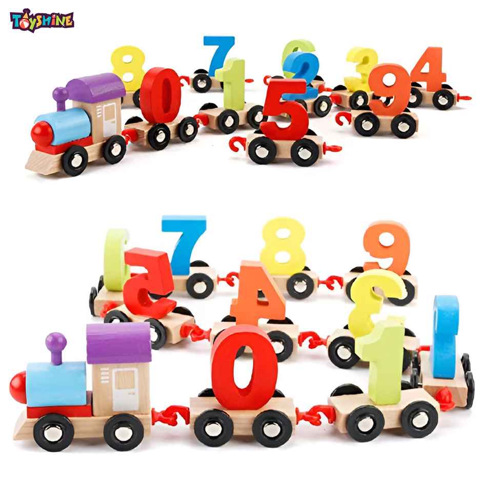 Toyshine Wooden Train Set With Numbers 0-9 - Educational Vehicle Model Toy | Multicolor