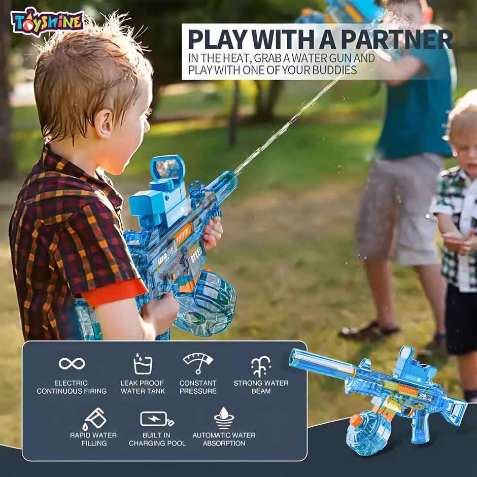 Toyshine UMP45 Submachine Electric Automatic Holi Water Gun Toy with Light | Rechargeable | Blue