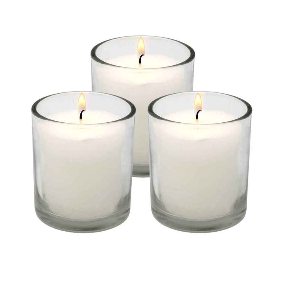 Scented Vanilla Glass Votive Candles | Samsidhi | Pack of 3