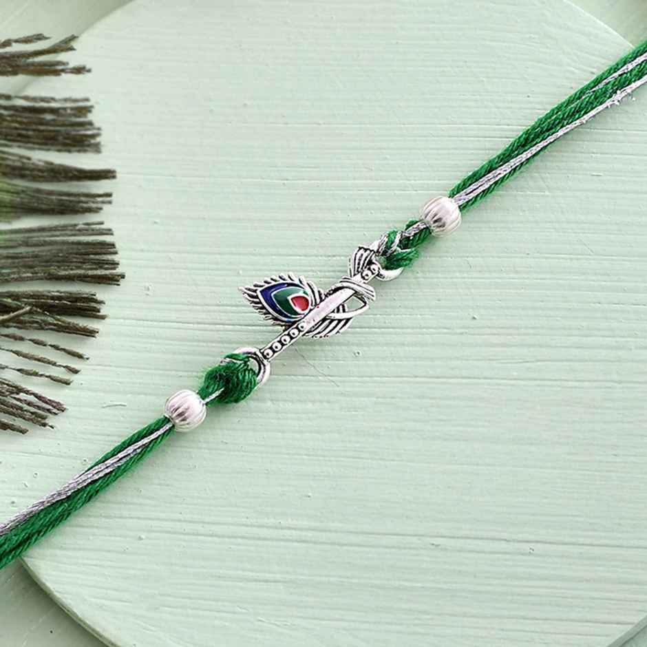 Rakhi for Brother | Lord Krishna Motif | Peacock | Thread | Pack of 1 | Voylla