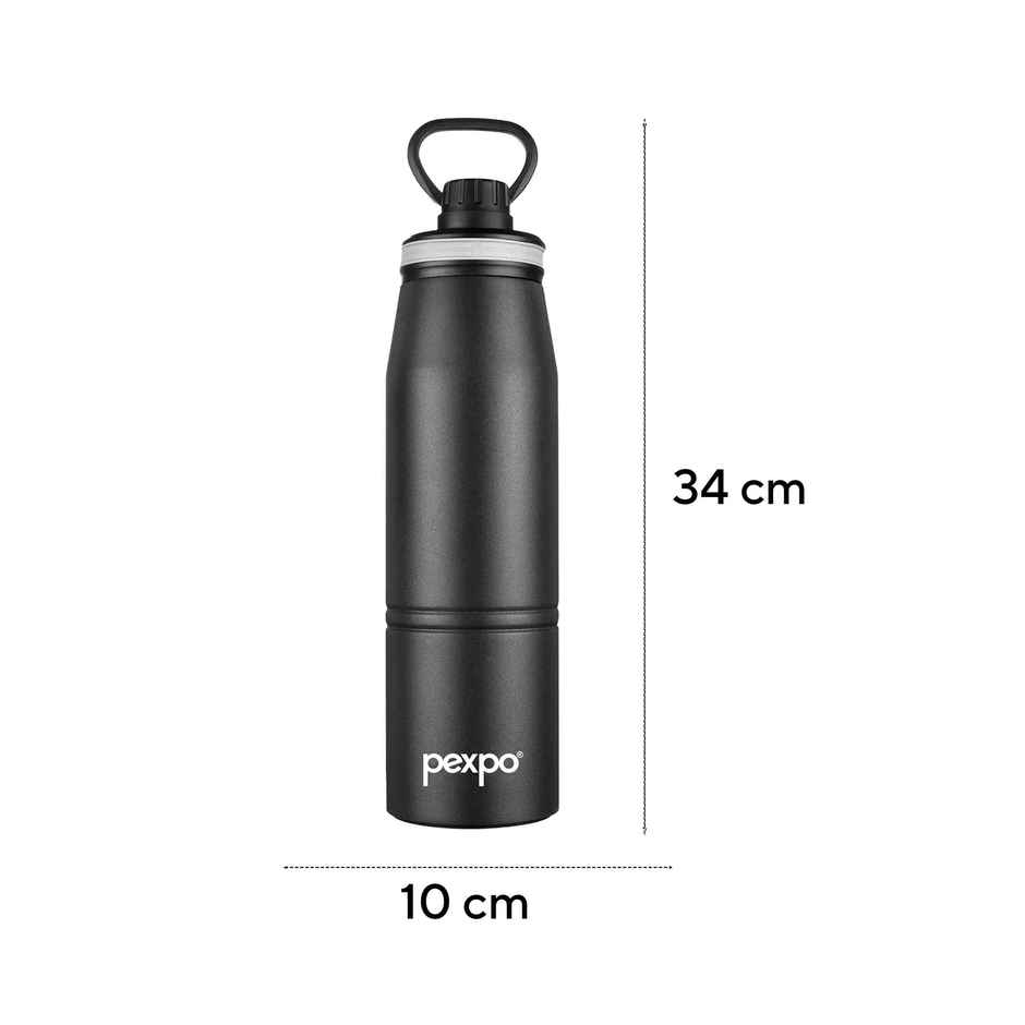 Go24 | Pexpo Altros Stainless Steel Hot & Cold Vacuum Insulated Flask | 940 ml | Knight Black