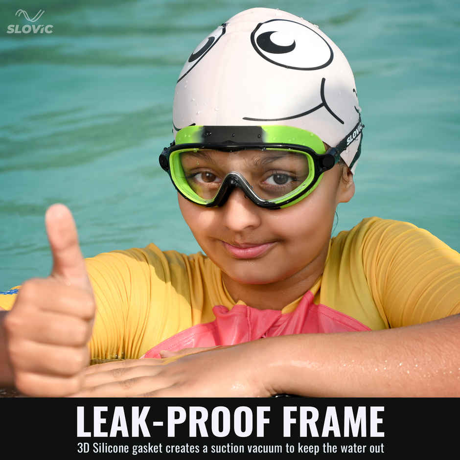 Slovic Kids Swimming Goggles - Anti-Fog, UV Protection with Adjustable Strap | Green & Black