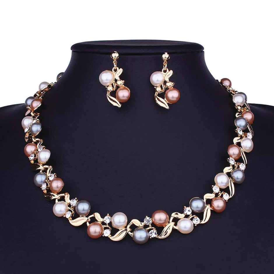 Shining Diva Fashion Latest Pearl Design Necklace Jewellery Set for Women | 11866s