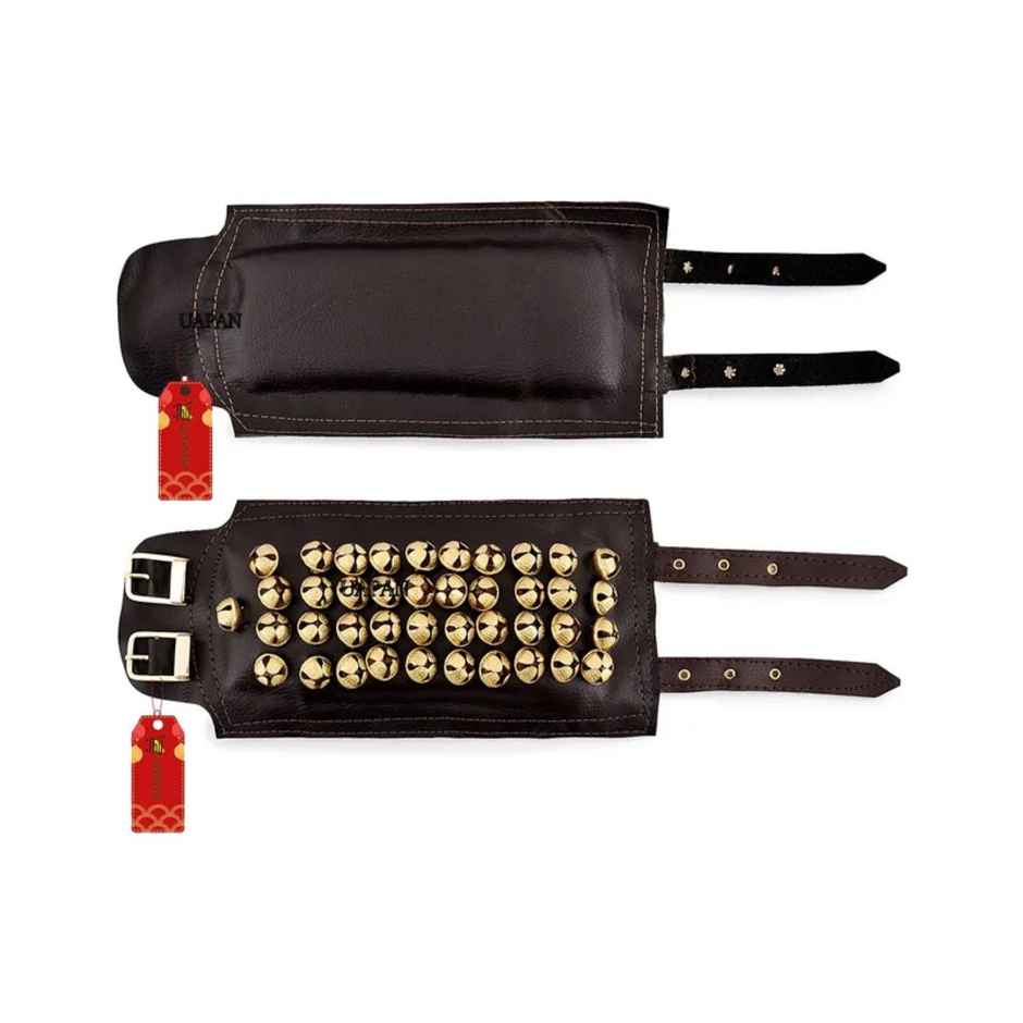 Uapan Brass Ghungroo Leather Pad With Strip 4 Line Pair, 40+41