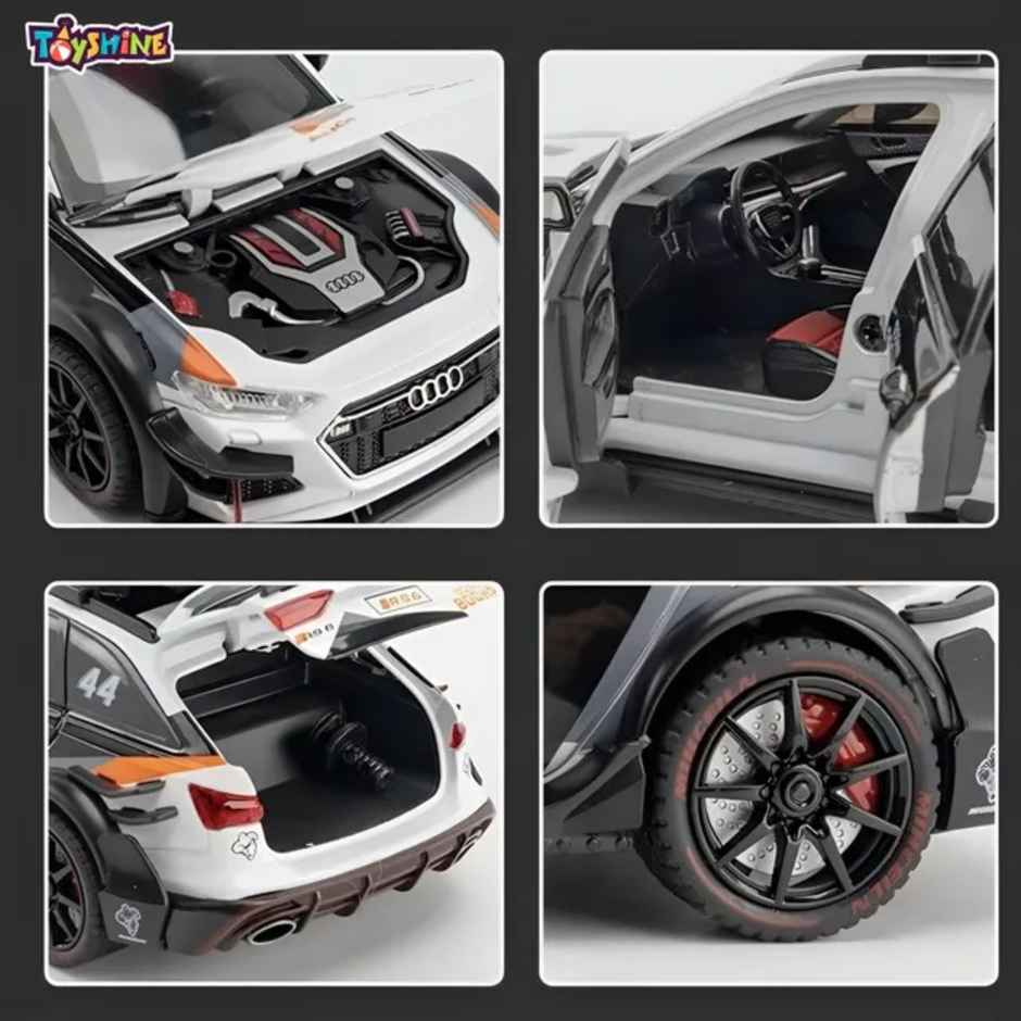 Toyshine 1:24 Die Cast Racing A4 Sports Car with Music Pull Back & Opening Doors for Kids 3+ White