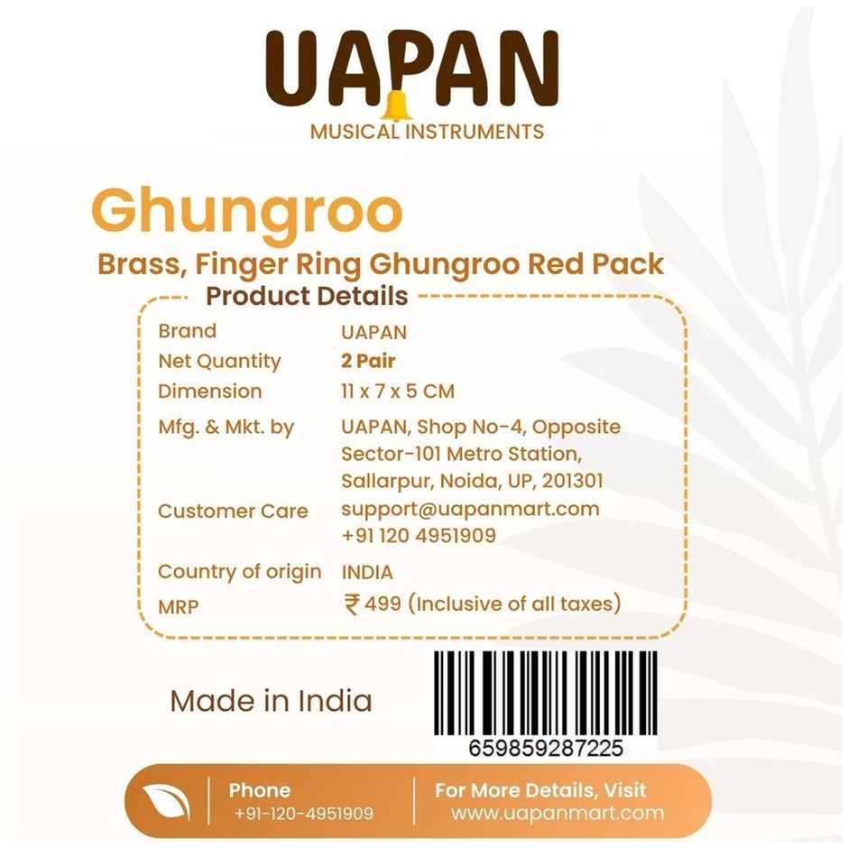 Uapan Brass Ghungroo Kadi Hand Clapping Ring Fingers, Red Pack Of 2 Pair