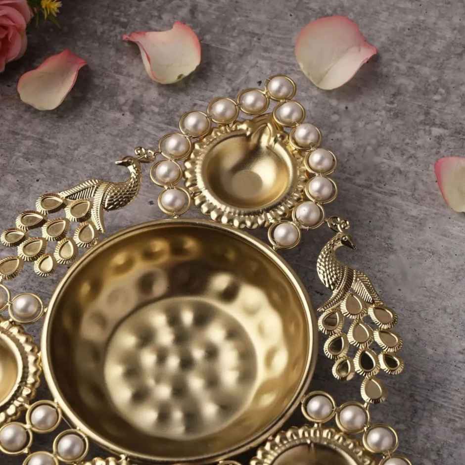 Peacock Pearl Diya Urli bowl for Home Decor | 12 inch | Urban Born