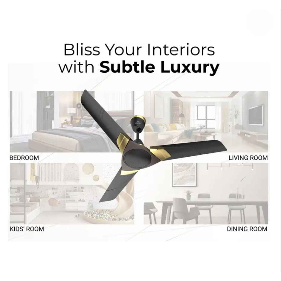Polycab Aereo Plus Ceiling Fan,1200mm,100% Copper,Rust-Proof Blades,Matt Black Choclate Gold