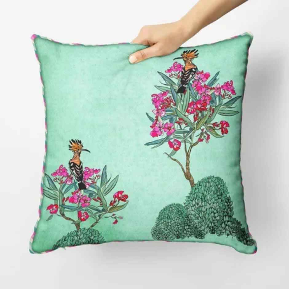 Bianca Designer Reversible Printed Silk Linen Cushion Covers | 16 X16 Size | Mint, Teal
