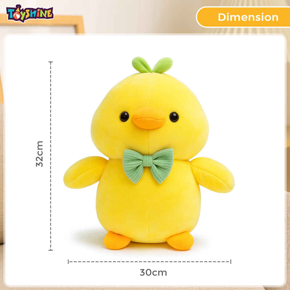 Spanker Chick Soft Toy Cute Yellow Plush Bird with Green Bow - 23 cm