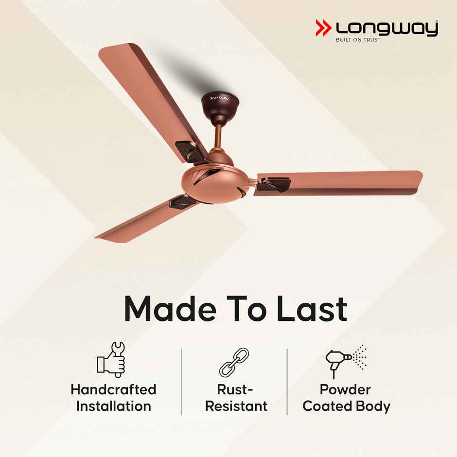 Longway Creta P1 Ceiling Fan,1200mm/48 inch, Remote Controlled,Anti-Dust,Star Rated, Rusty Brown