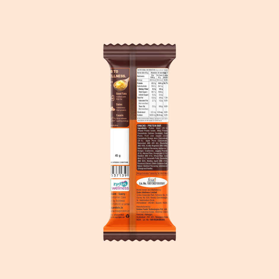 Max Protein Roots Ghee Jaggery 10g Protein Bar | Orange Burst | No Palm Oil | 4g Fiber