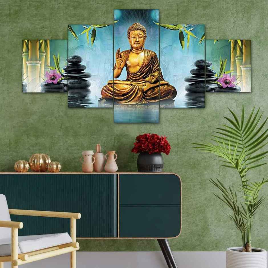 Perpetual Buddha Wall Painting for Living Room | 3D Scenery | 75 x 43 cm | with Frames