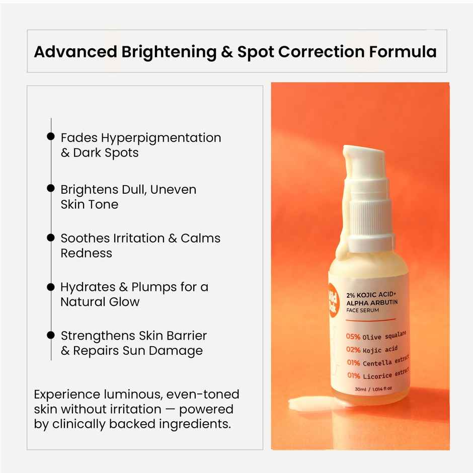 Wild Oak 2% Kojic + Centella Face Serum for Pigmentation, Brightening, Melasma, Repair & Dark Spot