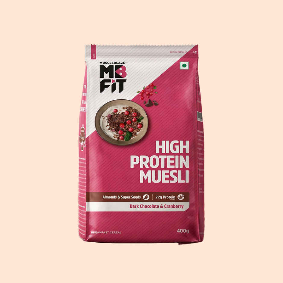 MuscleBlaze Fit High Protein Muesli (Dark Chocolate & Cranberry, 400g) | 22g Protein