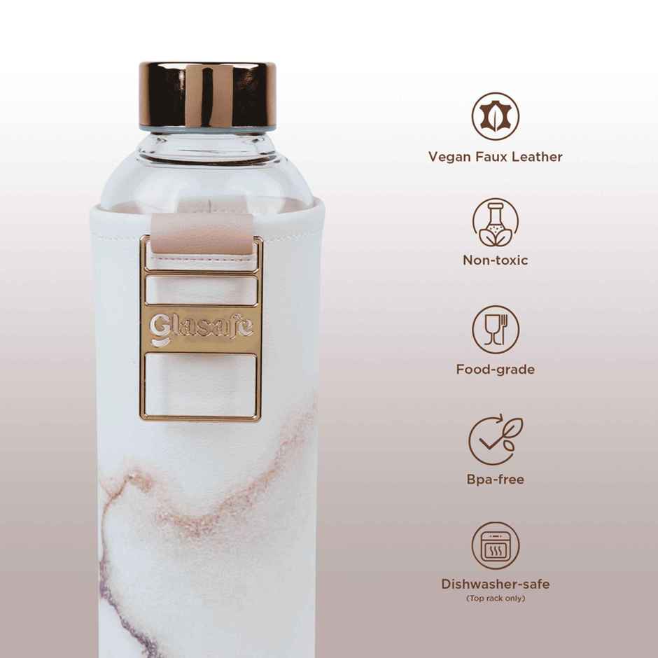 Glasafe Vego Sip Borosilicate Glass Bottle With Protective Vegan Sleeve | Coral Peach 750 ml