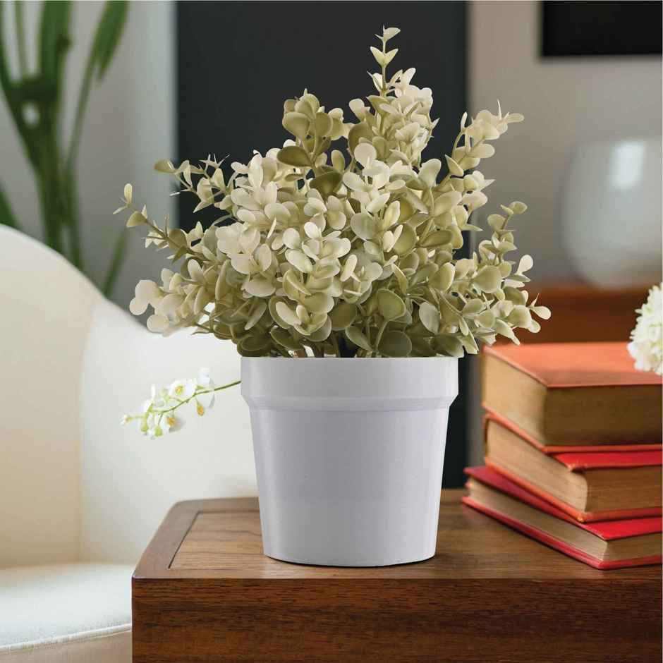 Kuber Industries Plastic Small Artificial Plants with Pot | Flower 80 - White
