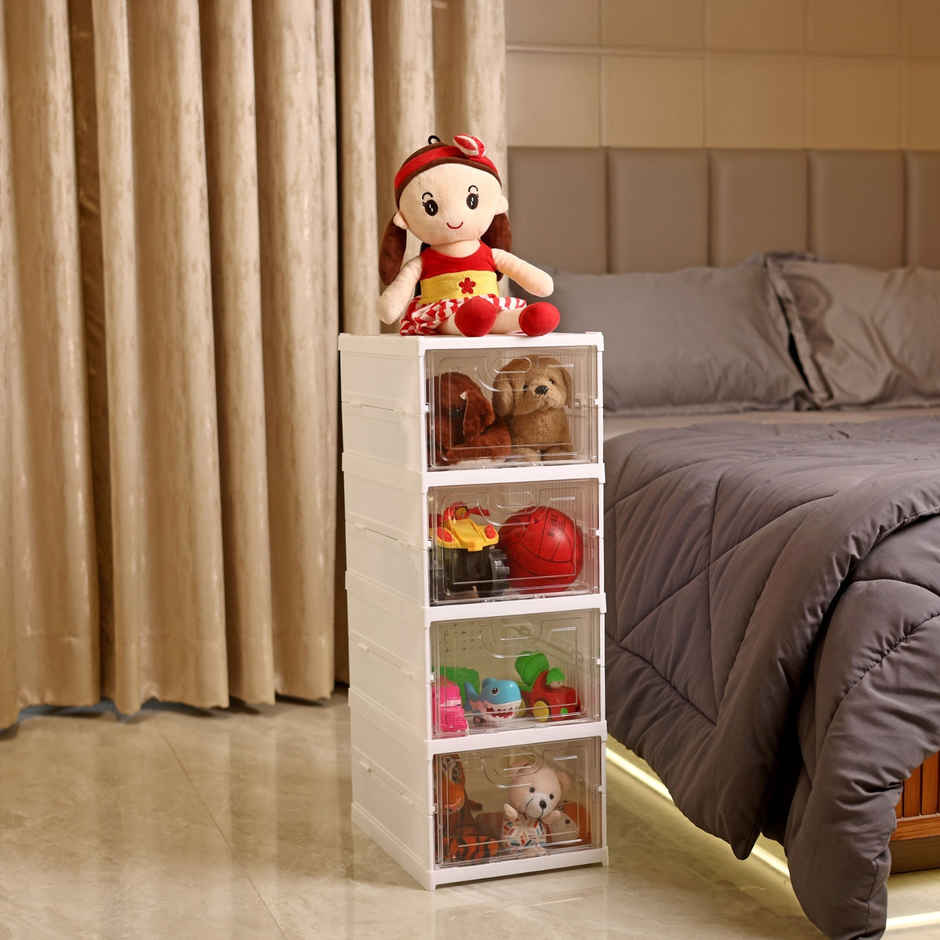 Ambition Foldable Kitchen Organizer Storage Box - Collapsible Kitchen Rack | Clear-door Step-4 - Assorted