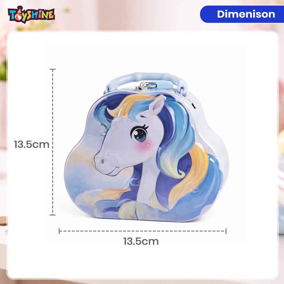 Toyshine Unicorn Metal Piggy Bank Lock and Key Kids Savings Box | Blue