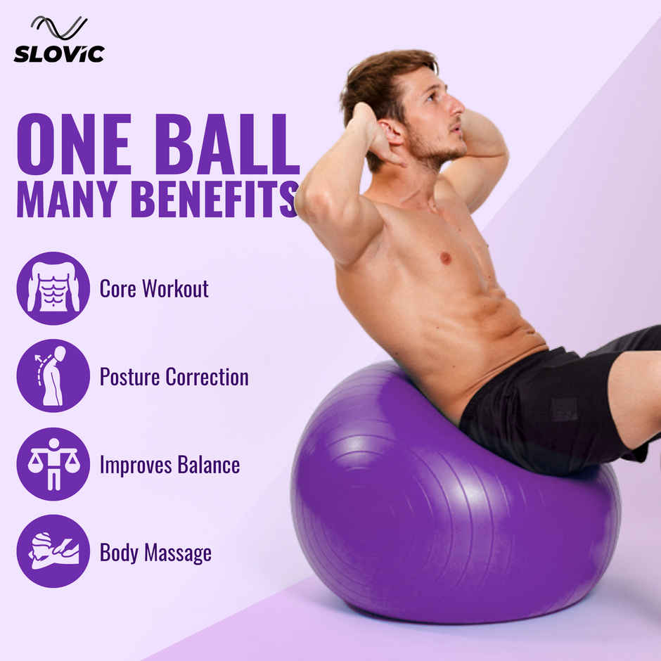 Slovic Anti-Burst Gym Ball - Yoga Ball for Core & Balance Training - Purple
