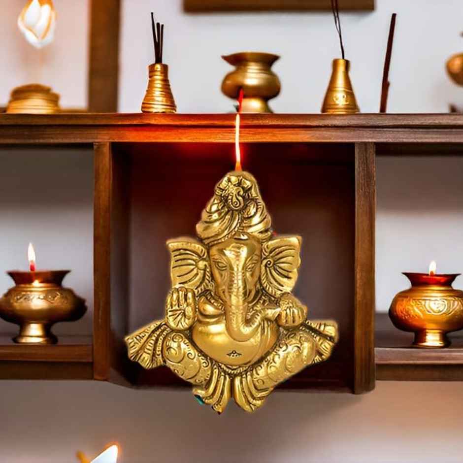 Ganesh Ji Ashirwad Mudra Wall Hanging in Gold Polish | Devnidhi