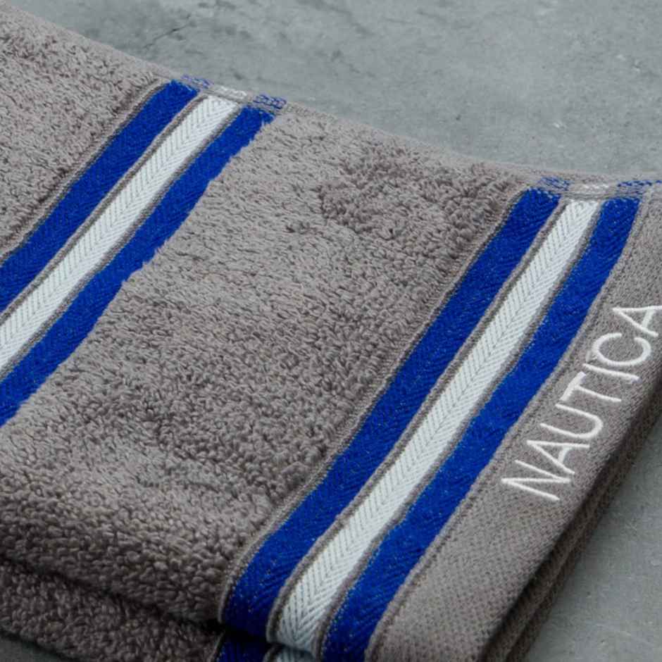 Nautica Super Soft Zero Twist 100% Cotton Towel | 2 Pieces | Vintage Crew Stripe Solid Grey