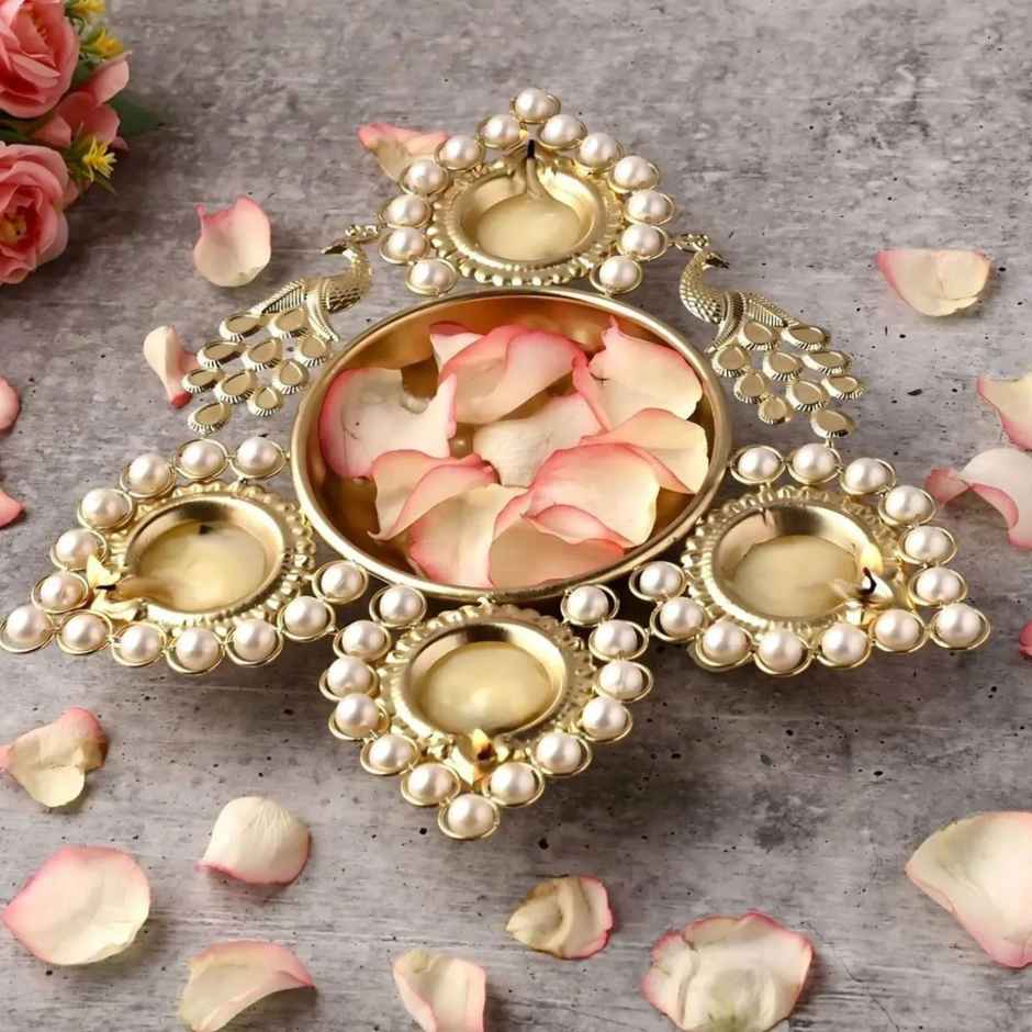 Peacock Pearl Diya Urli bowl for Home Decor | 12 inch | Urban Born