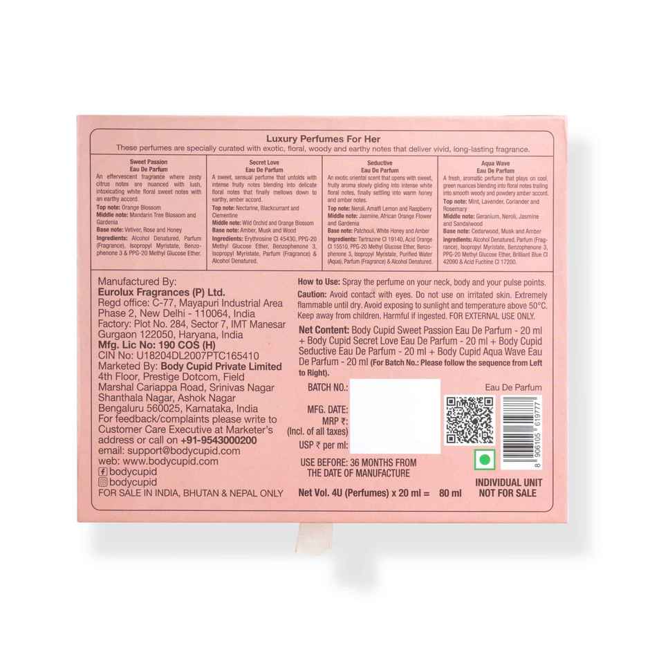 Body Cupid Luxury Perfume Gift Set for Her Long Lasting Fragrances - Pack of 4