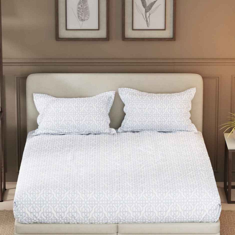 Nautica Designer 100% Satin Cotton Xl King Bedsheet With 2 Pillow Covers | Set of 3 | Powerblue