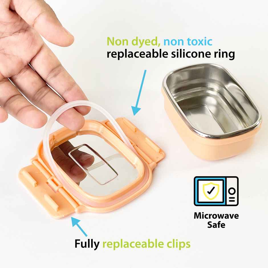 Veigo Heatup Small- Microwave Safe Stainless Steel Leak Proof Veg Box(180 ml) Peach Fuzz